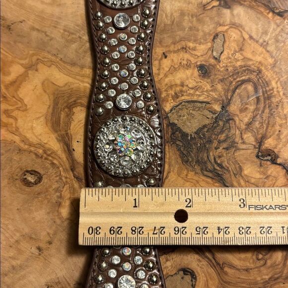 Nocona Brown Leather Studded Belt with Silver Buckle - S